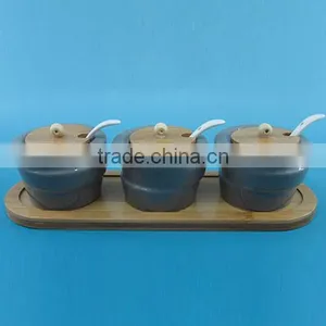 Modern Design Three Ceramic Seasoning Container With Spoons thumbnail-4