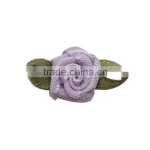 Party Decorated Purple Rose With Green Leaf Mini Ribbon Flower Small Ribbon Bow thumbnail-5
