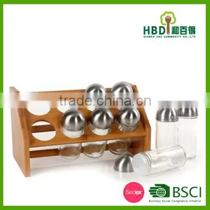 High Quality Bamboo Wood Spice Rack With 8 Jars thumbnail-5