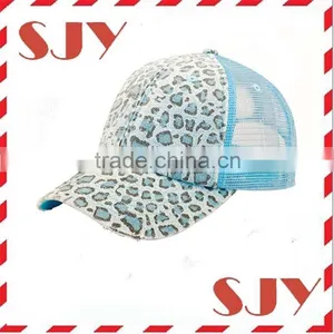 Low Profile Canvas Leopard Printed Mesh Trucker Cap thumbnail-1