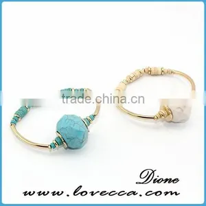 High Quality Women Simple Design Gold Natural Stone Bead Bracelet Charms Cuff Bangles thumbnail-2