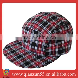 Seersucker Cotton 5 Panel Stripe Red Checked Biker Snapback Adjustable Cadet Cap Hat thumbnail-1