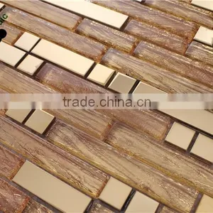 SMJ01 Wall Decorative Frosted Mosaic Glass Mosaic Tile Strips Gold Color Mosaic thumbnail-3