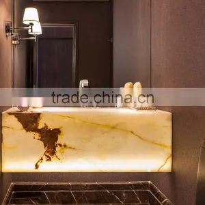 NATURAL STONE BACKLIT ONYX PEDESTALS SINKS thumbnail-2