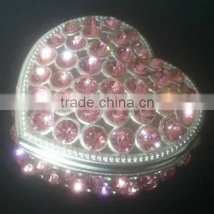Luxury Jeweled Small Metal Alloy Trinket Box With Pink Crystals thumbnail-1