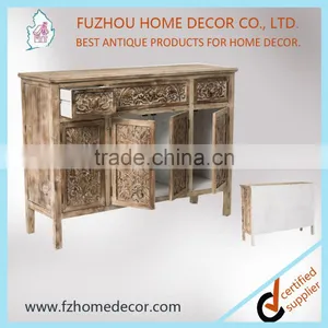 Shabby Chic Unfinished Solid Wood Treasure Chest of Drawers With Carved Door and Drawers thumbnail-3