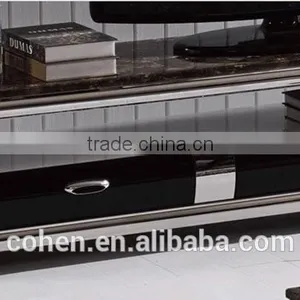 Hot Selling Royal Luxury High Gloss Stainless Steel TV Stand/cabinet Design E1073 Black thumbnail-2