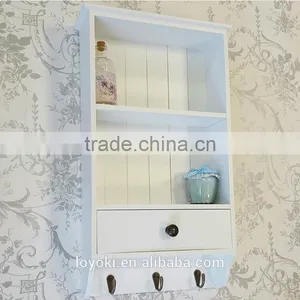 Shabby Chic Style White Wooden Wall Display Cabinet Shelf Unit Shaker Storage Wall Shelf With Hook Wall Mount Rack thumbnail-1