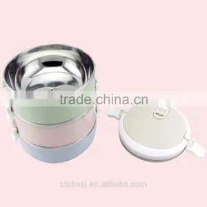 2.1L Three Layers Round Shape Heated Bento Stackable Stainless Steel Lunch Box thumbnail-4