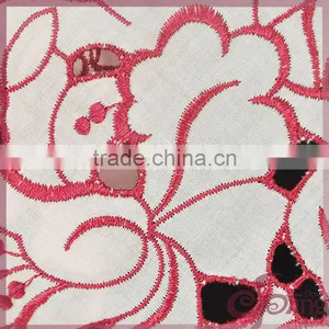 Red Floral Hollow Out Embroidery Design Cotton Lace Fabric for Dress thumbnail-4