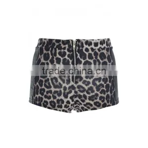 12SH003 Summer Black and Animal Print Ponte Zip Back Hot Pants thumbnail-1