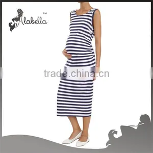 100% Cotton Stripe Custom Wholesale Western Fashionable Sexy Long Maternity Dress for Women thumbnail-1