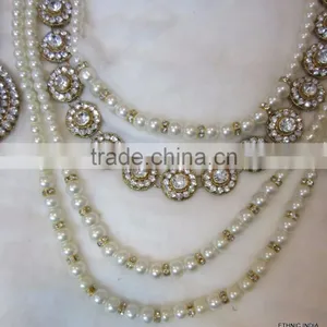 PEARL CRYSTAL Gold Plated BRIDAL Necklace EARRING Set thumbnail-3