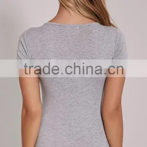 Women Body Shaper Basic Grey Round Neck Bodysuit Short Sleeve 95 Cotton 5 Spandex Jumpsuit thumbnail-2