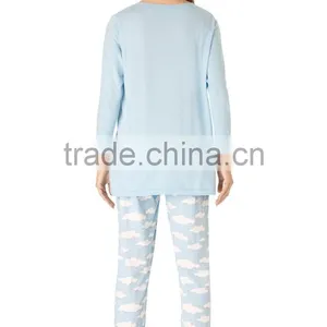 Women Blue Printed Cheap Pajamas Set thumbnail-2