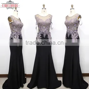 Long Floor-length Black Lace Beaded Bridal Dress thumbnail-1