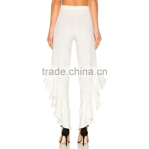 New Trendy Ladies White Ruffle Pants Spring 2018 Fashion Design Trousers thumbnail-4