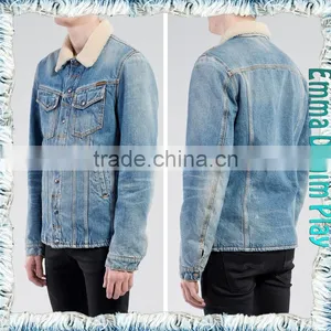 Vogue Style Mens Turn-down Collar Slim Fit Design Fleece Lined Denim Jacket thumbnail-2