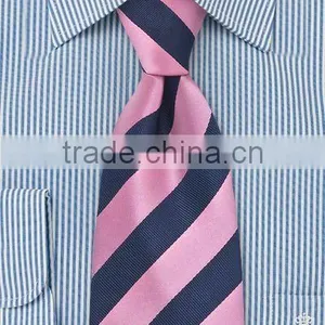 Pink and Navy Striped Poly Tie thumbnail-1