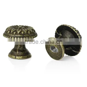Custom Antique Bronze Flower Pattern Carved Mushroom Shape Jewelry Box/Case Drawer Pull Knob Handles thumbnail-2