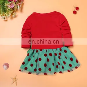 Baby Girl Child Sweet Christmas Skirt Gift Bowknot Ruffle Lace Hemline Round Collar Long Sleeve Dress thumbnail-3