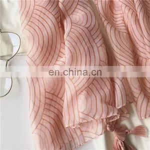 New Fashion Wind Spring Summer Silk Sunscreen Sweet Pink Printed Stripe Shawl Scarf Geometry Thin Beach thumbnail-5