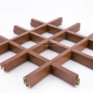 Wooden Grain Aluminum Grille Ceiling/High Quality of Aluminum Grid Ceiling for Airport/Manufacturer of Aluminum Grille Ceiling thumbnail-1