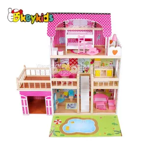 2019 Top Sale Children Miniature Furniture Toys Wooden Dollhouse With Sounds W06A365 thumbnail-3