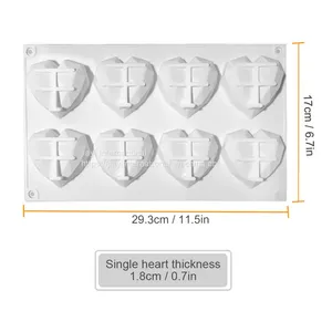 8 Cavities Heart Shaped Chocolate Silicone Mold for Handmade Mousse Cake Mold thumbnail-3