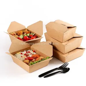 Chinese Disposable Paper Lunch Containers Kraft Paper to go Boxes Restaurant Food Packaging thumbnail-1