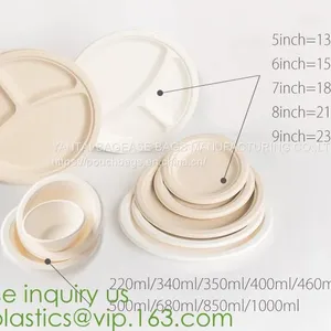 Eco Friendly Biodegradable Sugarcane Bagasse Tableware Sets Disposable Paper Pulp Plate 6 Inch Round Disc Bagease Packag thumbnail-3