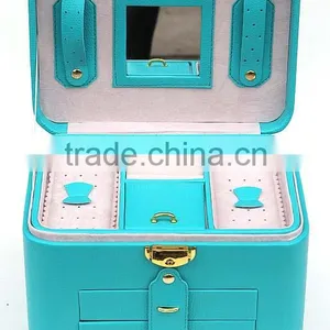 Faux Leather Jewelry Box Jewelry Storage Case With Mirro and Drawers thumbnail-4