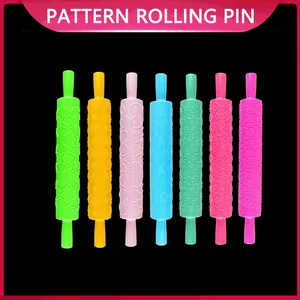 Plastic Pattern Cookie Rolling Pin Multi-functional Home DIY Cake Fondant Decorating Embossed Baking Tool thumbnail-1