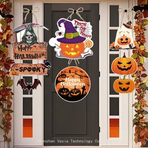 Bulk Wooden Halloween Door Hangings - Bat & Ghost Designs, for Outdoor Holiday Decor thumbnail-1