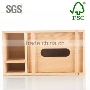 Eo-friendly Pine Wood Multi-function Tissue Storage Box for Sale thumbnail-1