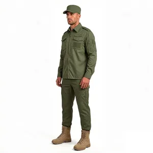 Workwear Uniform Twill Shirt Cargo Pants Ribstop Weaving TC Material Unisex Men thumbnail-1
