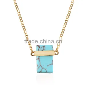 Wholesale Fashion Gold Chain Jewelry Pink Natural Stone Pendant Necklace thumbnail-2