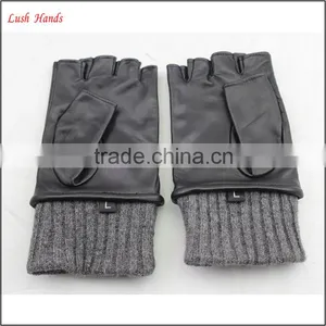 Ladies Half Finger Leather Driving Gloves Knitted Cuff Leather Glove thumbnail-3