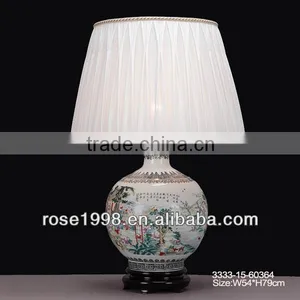 Antique China Pottery Lamps With Solid Wood Base thumbnail-1