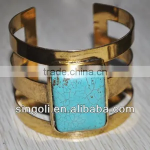 Turquoise Filled Jewelry Brazil Style Gold Cuff Bangle Bulk Buy From China thumbnail-1