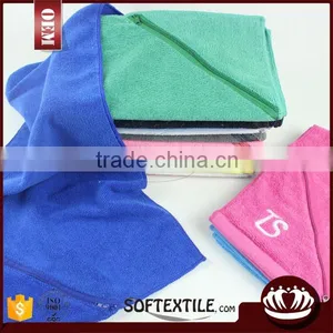 Wholesale 100% Cotton Plain Soft Zip Pocket Custom Embroidery Logo Promotional Sport Towel Quality Choice thumbnail-4