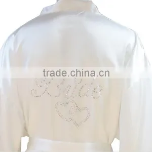 2902 Wedding Rhinestone Bride Robe Silky Satin Bride Bridesmaid Robe Gown thumbnail-1