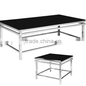 Black Glass Table Top Stainless Steel Frame Tea Table thumbnail-1