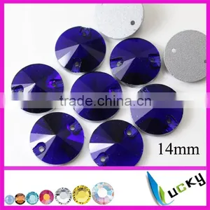 China Highest Quality Cobalt Color Sew on Strass Rhinestones Rivoli Shape Flatback Jewellry Beads With Holes thumbnail-1