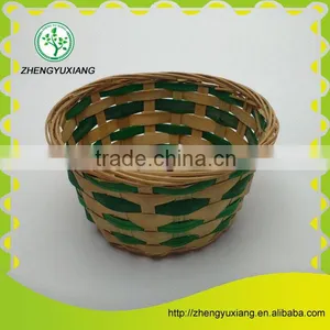 Green Bamboo Chip Woven Round Storage Basket thumbnail-2