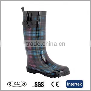 Bulk Wholesale Stylish Blue Plaid Boots Women Rain thumbnail-1