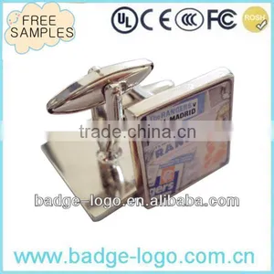 Square Printed Metal Cufflink Blanks With Epoxy Dome thumbnail-1