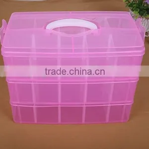 33.2cm*18.5cm*24.5cm Three Layers 30 Compartments Jewelry Adjustable Plastic Clear Box Jewelry Earring Bin Case Container thumbnail-5