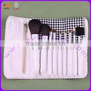 Travel Makeup Brush Set With 9-Piece, White Aluminum Ferrule and Wooden Handle thumbnail-1
