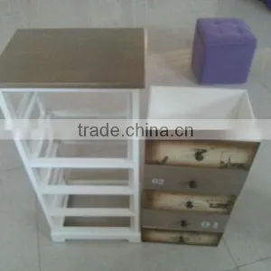 European Style Printing Design Colorful Antique Bedside Table Wood Storage Cabinet thumbnail-4